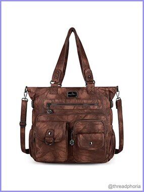 Large PU Satchel Handbag Waterproof Multi-Pocket Tote Shoulder Bag